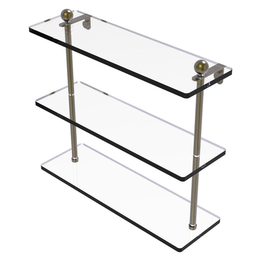 Allied Brass Prestige Regal 16" x 5" Antique Brass Solid Brass 16-Inch Triple-Tiered Glass Shelf