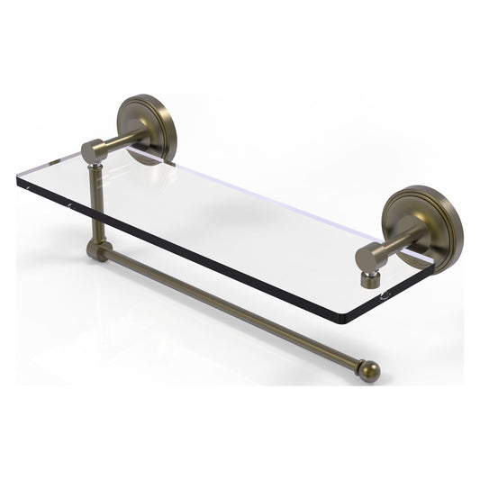 Allied Brass Prestige Regal 16" x 5" Antique Brass Solid Brass Paper Towel Holder With 16-Inch Glass Shelf