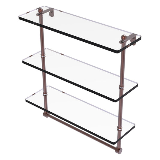 Allied Brass Prestige Regal 16" x 5" Antique Copper Solid Brass 16-Inch Triple Tiered Glass Shelf With Integrated Towel Bar