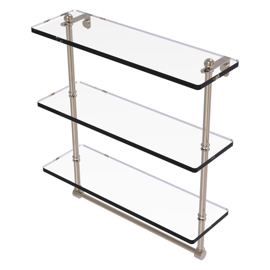 Allied Brass Prestige Regal 16" x 5" Antique Pewter Solid Brass 16-Inch Triple Tiered Glass Shelf With Integrated Towel Bar