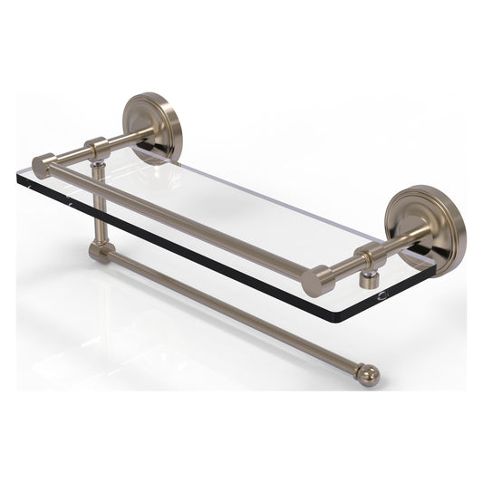 Allied Brass Prestige Regal 16" x 5" Antique Pewter Solid Brass Paper Towel Holder With 16-Inch Gallery Glass Shelf