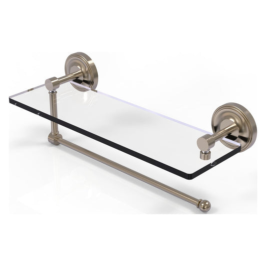 Allied Brass Prestige Regal 16" x 5" Antique Pewter Solid Brass Paper Towel Holder With 16-Inch Glass Shelf