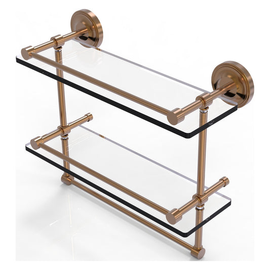 Allied Brass Prestige Regal 16" x 5" Brushed Bronze Solid Brass 16-Inch Gallery Double Glass Shelf With Towel Bar