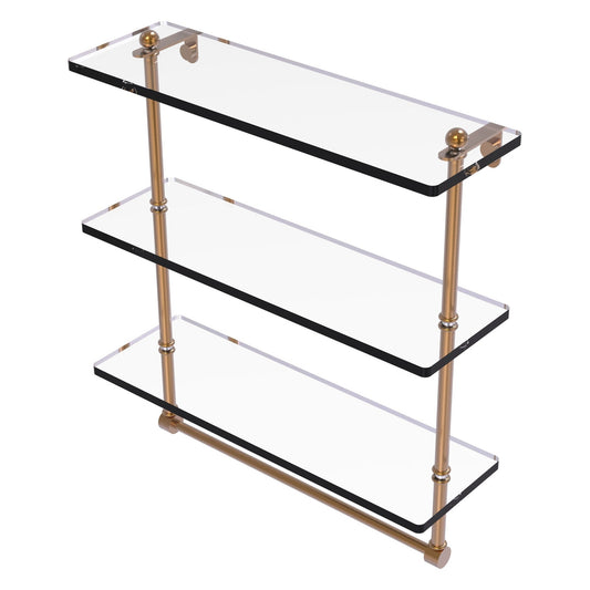Allied Brass Prestige Regal 16" x 5" Brushed Bronze Solid Brass 16-Inch Triple Tiered Glass Shelf With Integrated Towel Bar