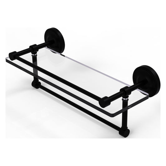 Allied Brass Prestige Regal 16" x 5" Matte Black Solid Brass 16-Inch Gallery Glass Shelf With Towel Bar