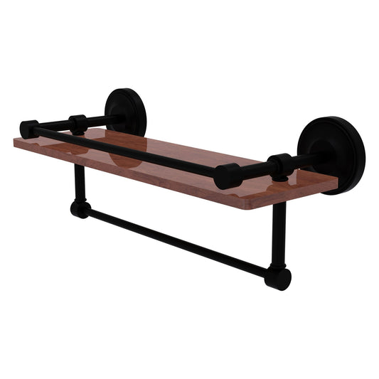 Allied Brass Prestige Regal 16" x 5" Matte Black Solid Brass 16-Inch IPE Ironwood Shelf With Gallery Rail and Towel Bar