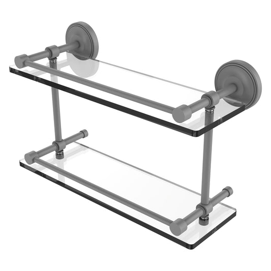 Allied Brass Prestige Regal 16" x 5" Matte Gray Solid Brass 16-Inch Double Glass Shelf With Gallery Rail