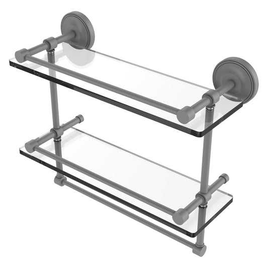 Allied Brass Prestige Regal 16" x 5" Matte Gray Solid Brass 16-Inch Gallery Double Glass Shelf With Towel Bar