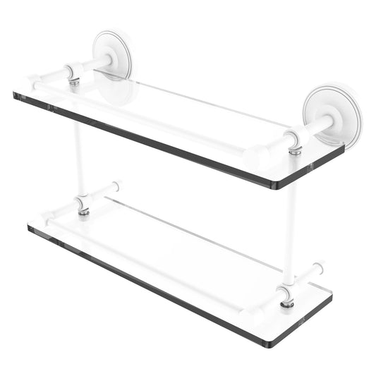 Allied Brass Prestige Regal 16" x 5" Matte White Solid Brass 16-Inch Double Glass Shelf With Gallery Rail