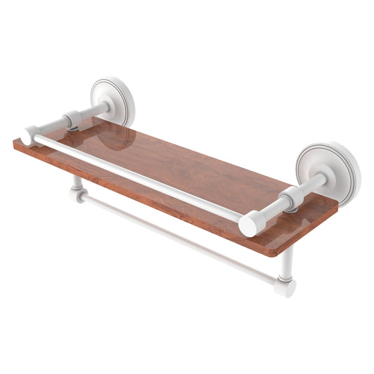 Allied Brass Prestige Regal 16" x 5" Matte White Solid Brass 16-Inch IPE Ironwood Shelf With Gallery Rail and Towel Bar