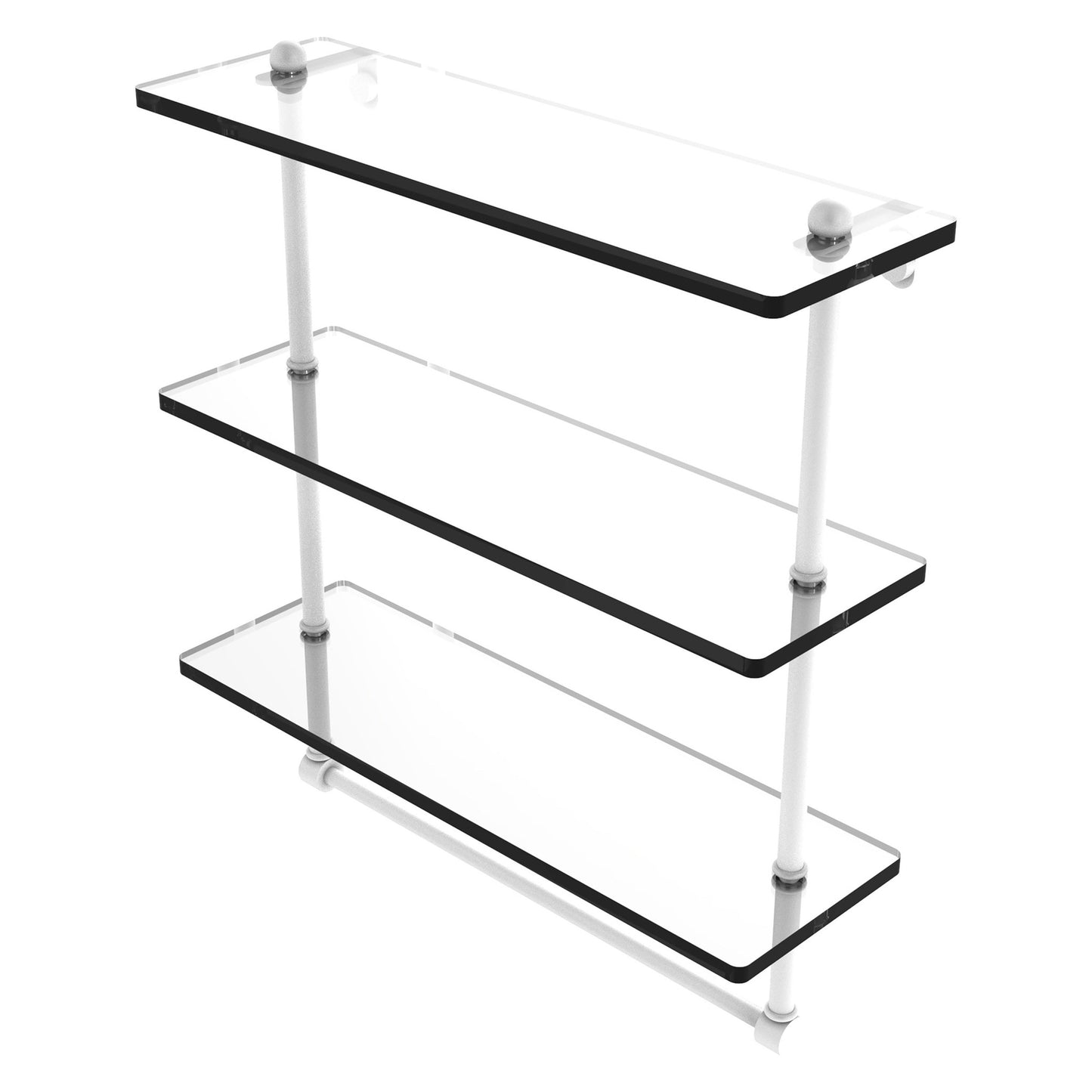 Allied Brass Prestige Regal 16" x 5" Matte White Solid Brass 16-Inch Triple Tiered Glass Shelf With Integrated Towel Bar