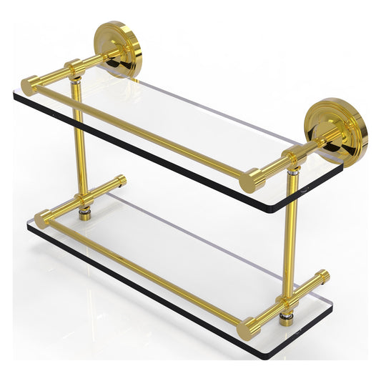 Allied Brass Prestige Regal 16" x 5" Polished Brass Solid Brass 16-Inch Double Glass Shelf With Gallery Rail