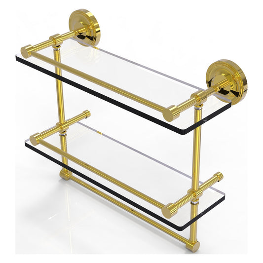 Allied Brass Prestige Regal 16" x 5" Polished Brass Solid Brass 16-Inch Gallery Double Glass Shelf With Towel Bar