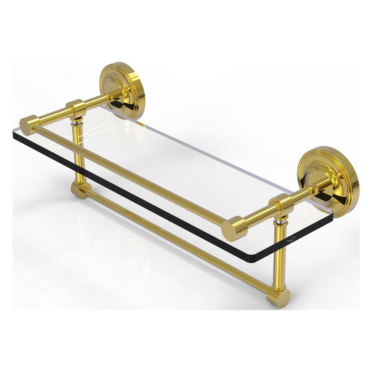 Allied Brass Prestige Regal 16" x 5" Polished Brass Solid Brass 16-Inch Gallery Glass Shelf With Towel Bar