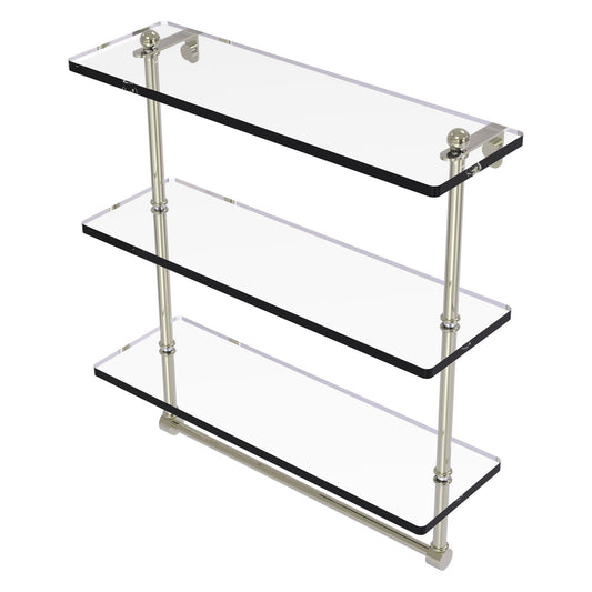 Allied Brass Prestige Regal 16" x 5" Polished Nickel Solid Brass 16-Inch Triple Tiered Glass Shelf With Integrated Towel Bar