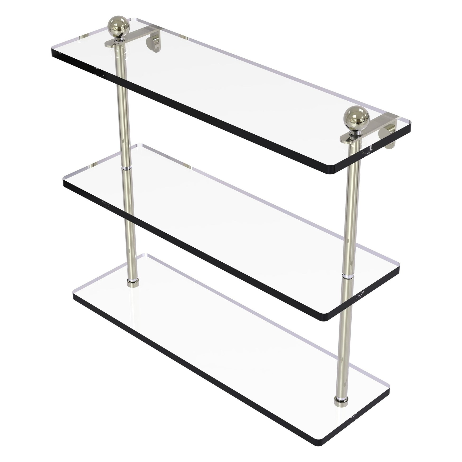 Allied Brass Prestige Regal 16" x 5" Polished Nickel Solid Brass 16-Inch Triple-Tiered Glass Shelf