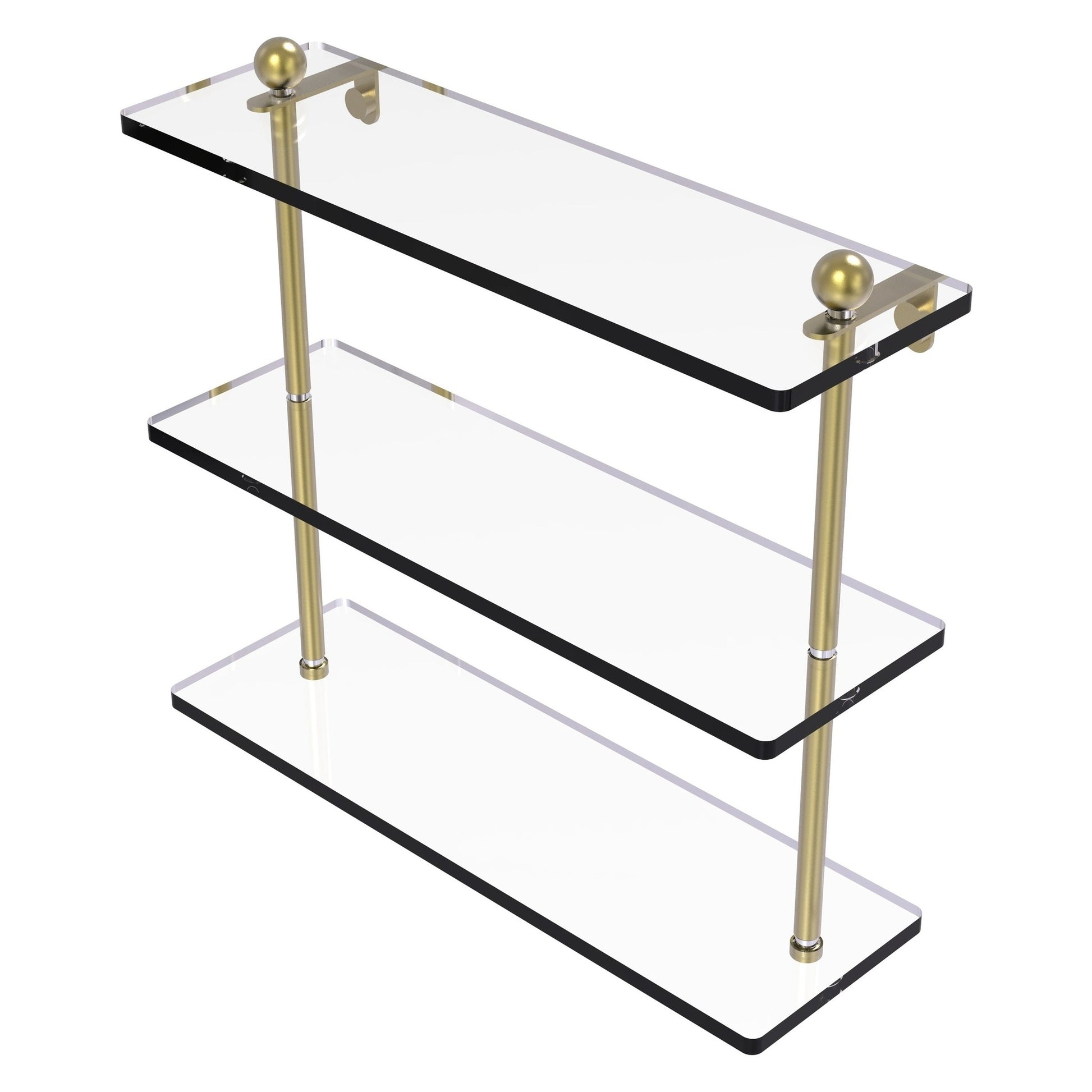 Allied Brass Prestige Regal 16" x 5" Satin Brass Solid Brass 16-Inch Triple-Tiered Glass Shelf