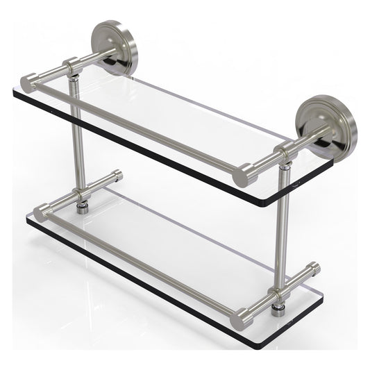 Allied Brass Prestige Regal 16" x 5" Satin Nickel Solid Brass 16-Inch Double Glass Shelf With Gallery Rail