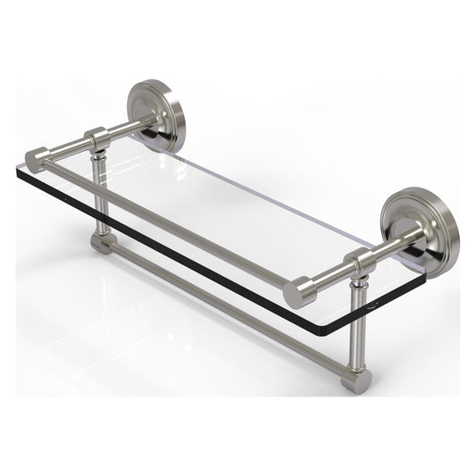 Allied Brass Prestige Regal 16" x 5" Satin Nickel Solid Brass 16-Inch Gallery Glass Shelf With Towel Bar