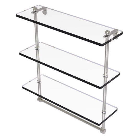 Allied Brass Prestige Regal 16" x 5" Satin Nickel Solid Brass 16-Inch Triple Tiered Glass Shelf With Integrated Towel Bar