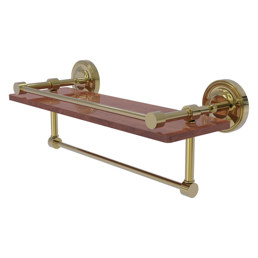 Allied Brass Prestige Regal 16" x 5" Unlacquered Brass Solid Brass 16-Inch IPE Ironwood Shelf With Gallery Rail and Towel Bar