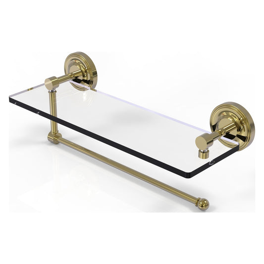 Allied Brass Prestige Regal 16" x 5" Unlacquered Brass Solid Brass Paper Towel Holder With 16-Inch Glass Shelf