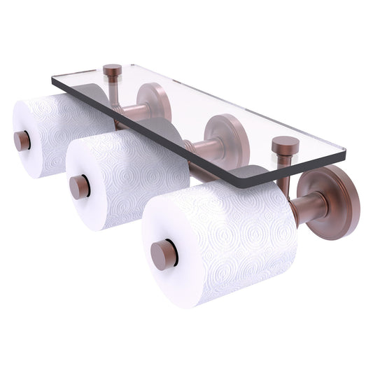 Allied Brass Prestige Regal 16.6" x 8.1" Antique Copper Solid Brass Horizontal Reserve 3-Roll Toilet Paper Holder With Glass Shelf