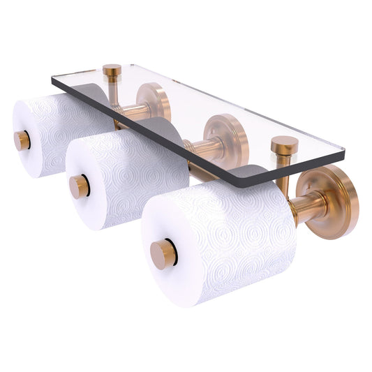 Allied Brass Prestige Regal 16.6" x 8.1" Brushed Bronze Solid Brass Horizontal Reserve 3-Roll Toilet Paper Holder With Glass Shelf