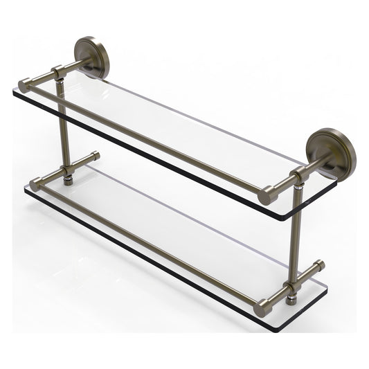 Allied Brass Prestige Regal 22" x 5" Antique Brass Solid Brass 22-Inch Double Glass Shelf With Gallery Rail