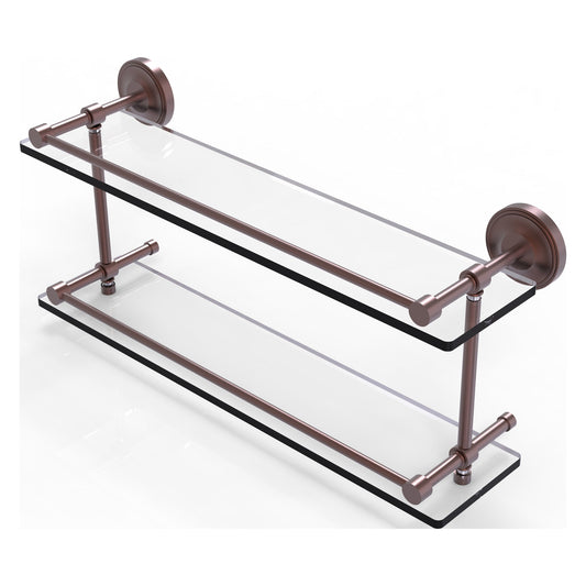 Allied Brass Prestige Regal 22" x 5" Antique Copper Solid Brass 22-Inch Double Glass Shelf With Gallery Rail