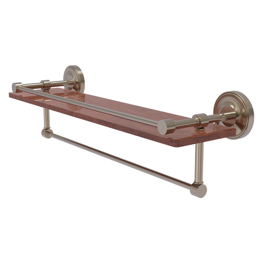 Allied Brass Prestige Regal 22" x 5" Antique Pewter Solid Brass 22-Inch IPE Ironwood Shelf With Gallery Rail and Towel Bar