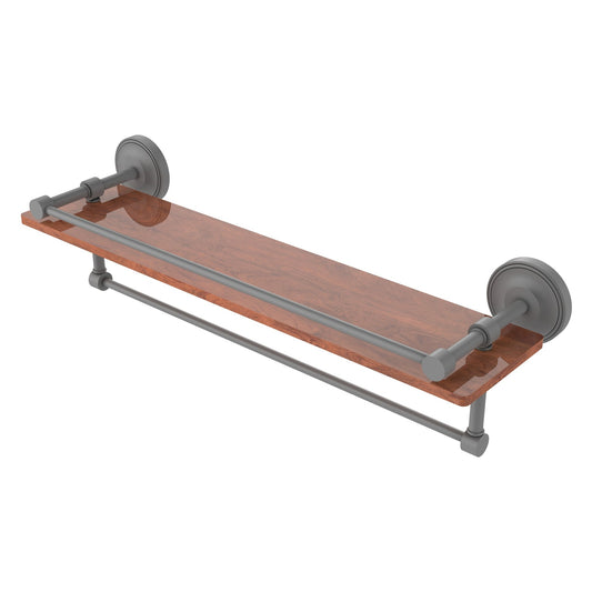 Allied Brass Prestige Regal 22" x 5" Matte Gray Solid Brass 22-Inch IPE Ironwood Shelf With Gallery Rail and Towel Bar