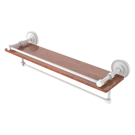 Allied Brass Prestige Regal 22" x 5" Matte White Solid Brass 22-Inch IPE Ironwood Shelf With Gallery Rail and Towel Bar