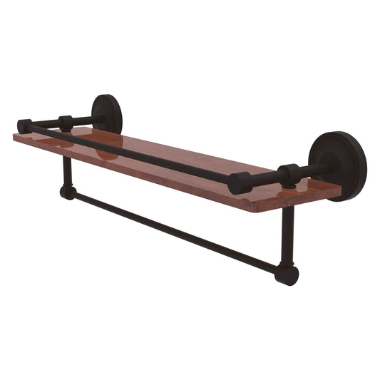 Allied Brass Prestige Regal 22" x 5" Oil Rubbed Bronze Solid Brass 22-Inch IPE Ironwood Shelf With Gallery Rail and Towel Bar