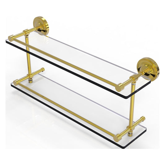 Allied Brass Prestige Regal 22" x 5" Polished Brass Solid Brass 22-Inch Double Glass Shelf With Gallery Rail