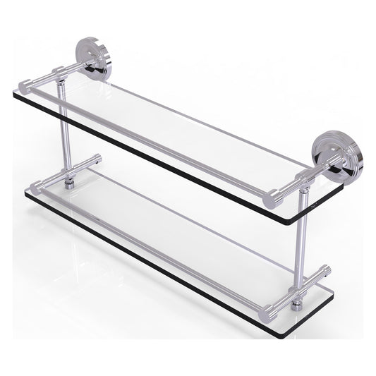 Allied Brass Prestige Regal 22" x 5" Polished Chrome Solid Brass 22-Inch Double Glass Shelf With Gallery Rail