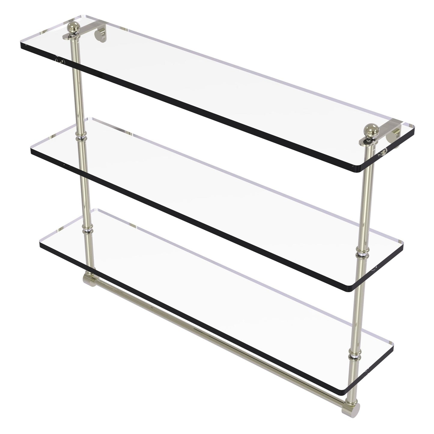 Allied Brass Prestige Regal 22" x 5" Polished Nickel Solid Brass 22-Inch Triple Tiered Glass Shelf With Integrated Towel Bar