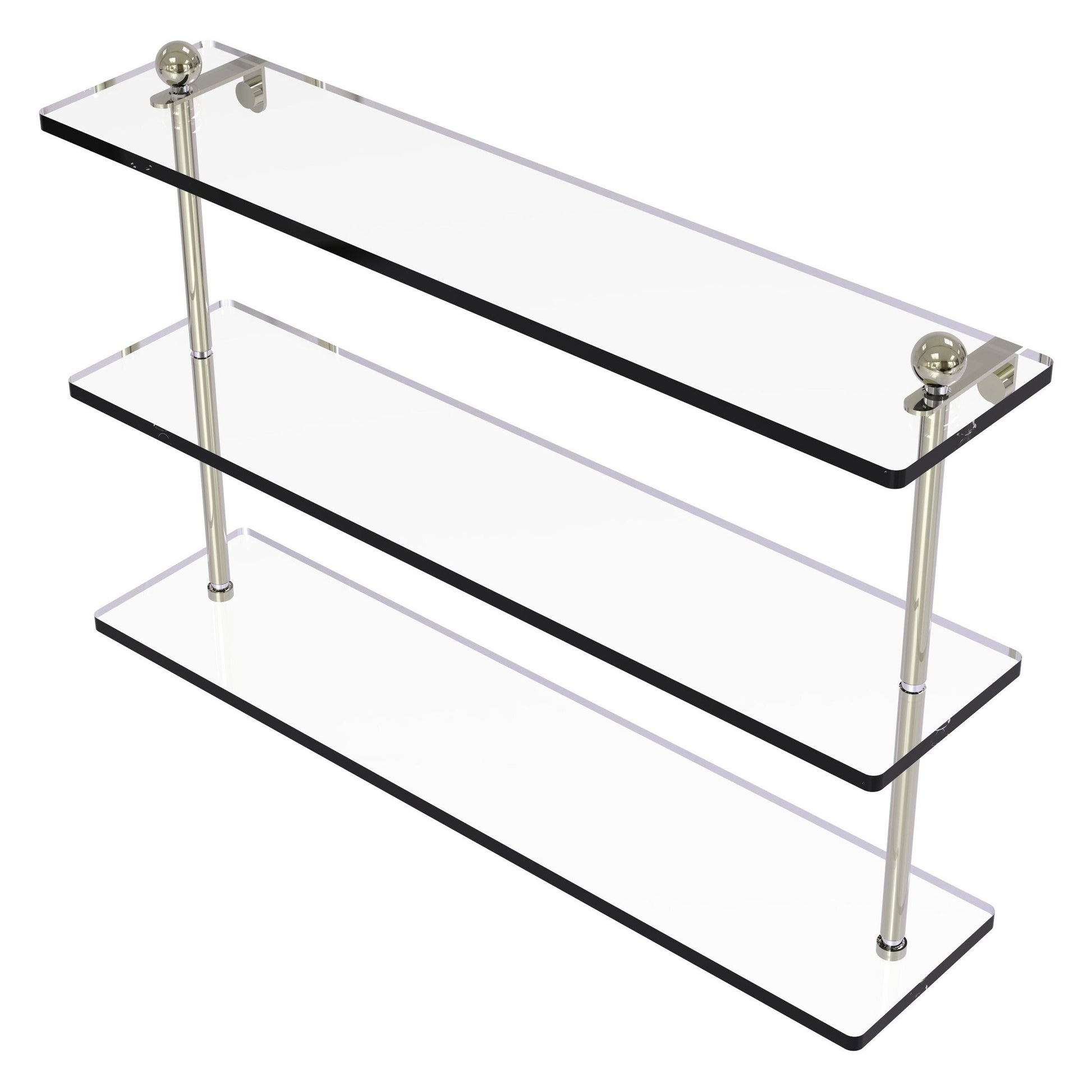 Allied Brass Prestige Regal 22" x 5" Polished Nickel Solid Brass 22-Inch Triple Tiered Glass Shelf