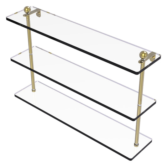 Allied Brass Prestige Regal 22" x 5" Satin Brass Solid Brass 22-Inch Triple Tiered Glass Shelf