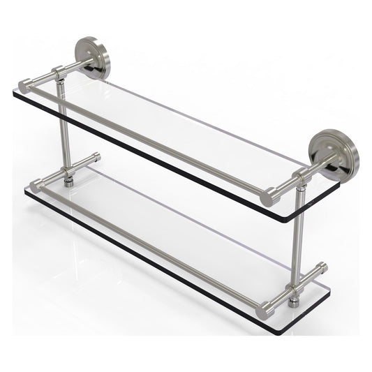 Allied Brass Prestige Regal 22" x 5" Satin Nickel Solid Brass 22-Inch Double Glass Shelf With Gallery Rail