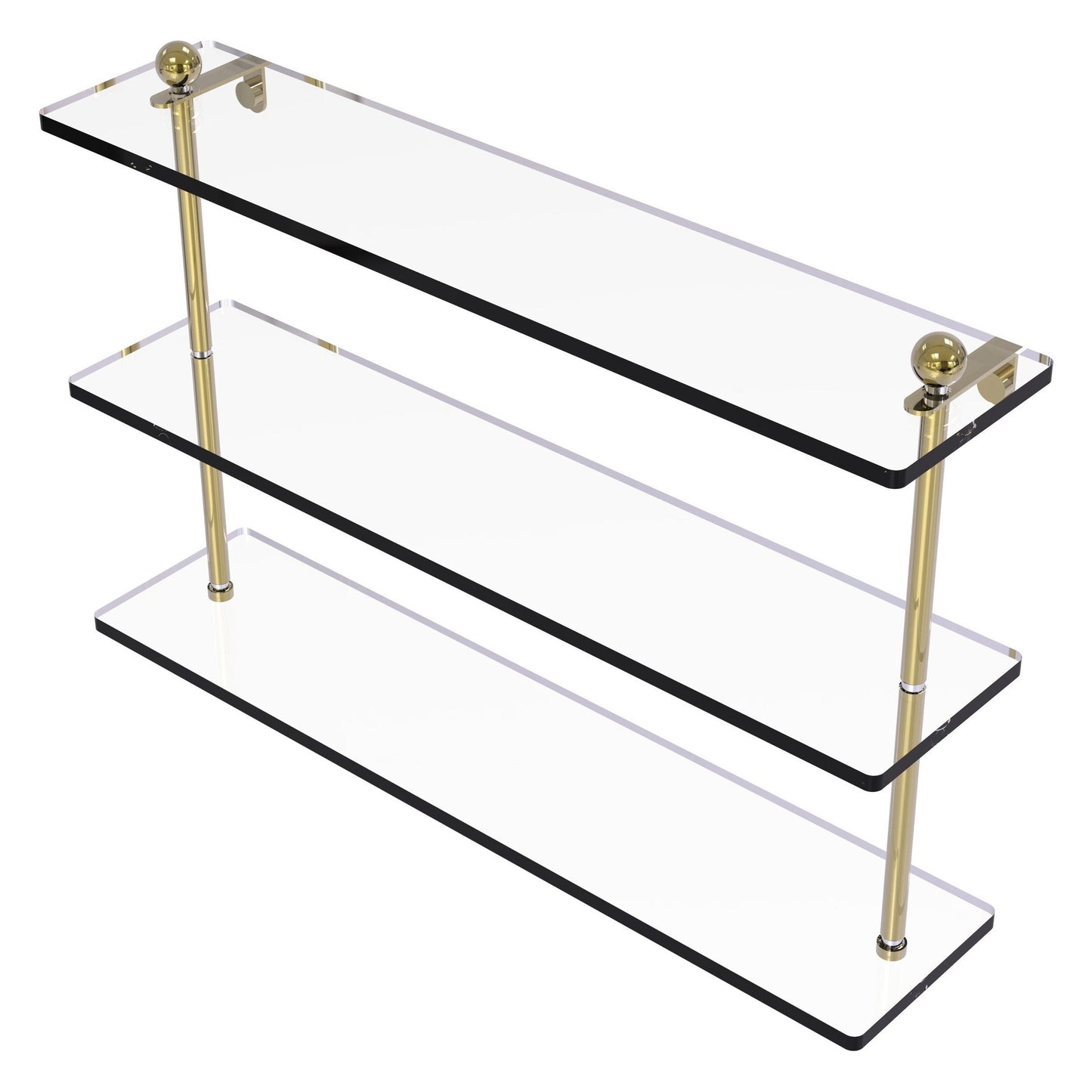 Allied Brass Prestige Regal 22" x 5" Unlacquered Brass Solid Brass 22-Inch Triple Tiered Glass Shelf