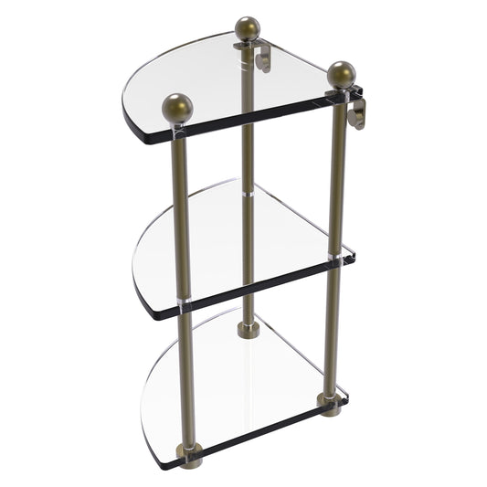 Allied Brass Prestige Regal 8" x 8" Antique Brass Solid Brass Three Tier Corner Glass Shelf