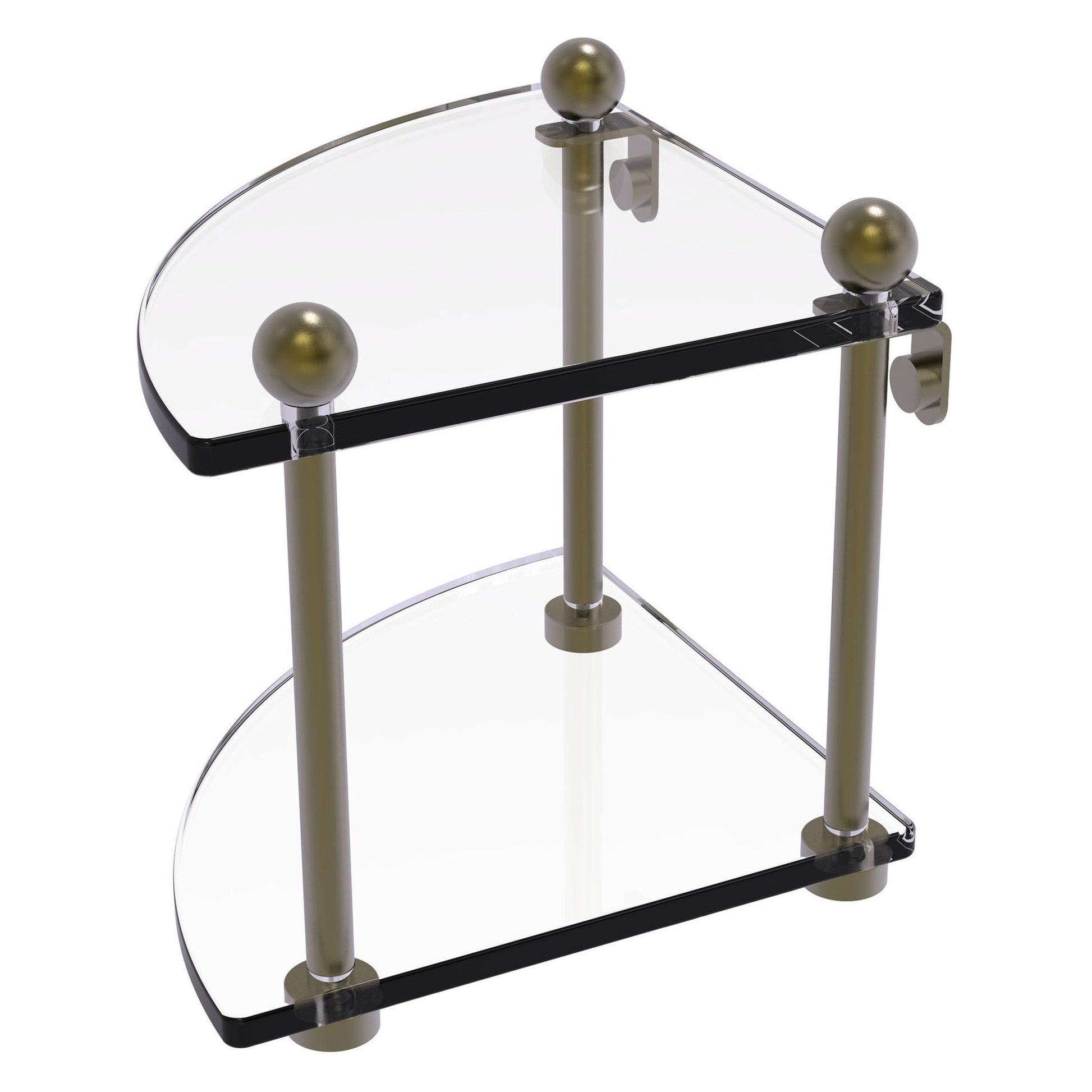 Allied Brass Prestige Regal 8" x 8" Antique Brass Solid Brass Two-Tier Corner Glass Shelf