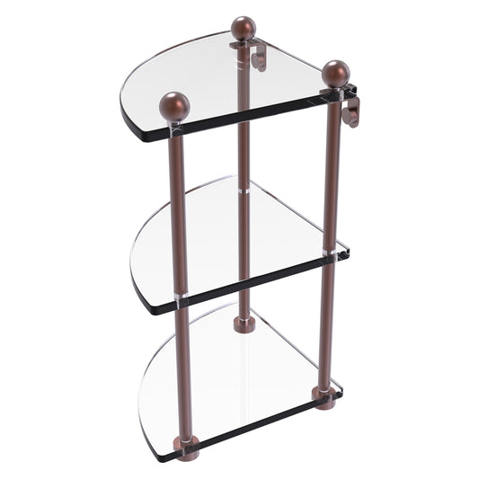 Allied Brass Prestige Regal 8" x 8" Antique Copper Solid Brass Three Tier Corner Glass Shelf
