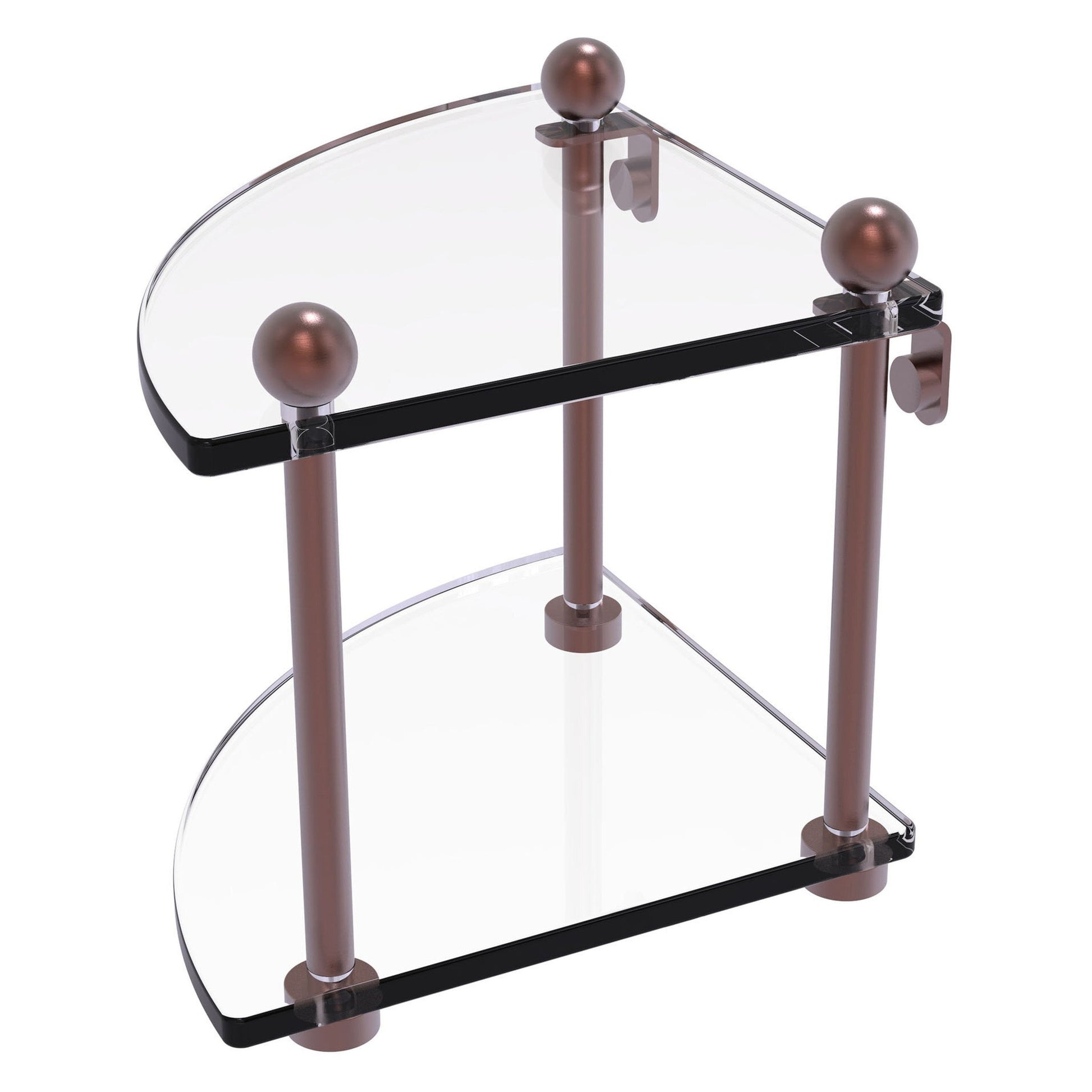 Allied Brass Prestige Regal 8" x 8" Antique Copper Solid Brass Two-Tier Corner Glass Shelf