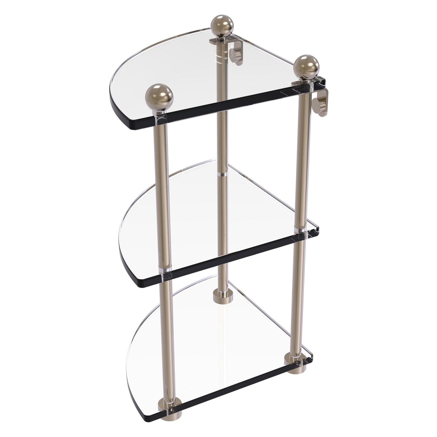 Allied Brass Prestige Regal 8" x 8" Antique Pewter Solid Brass Three Tier Corner Glass Shelf