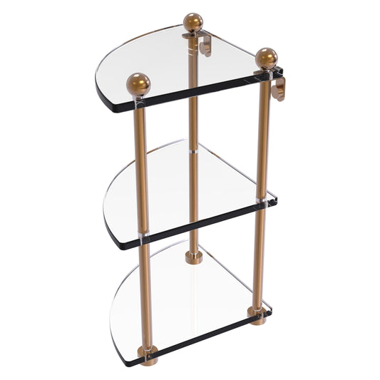 Allied Brass Prestige Regal 8" x 8" Brushed Bronze Solid Brass Three Tier Corner Glass Shelf