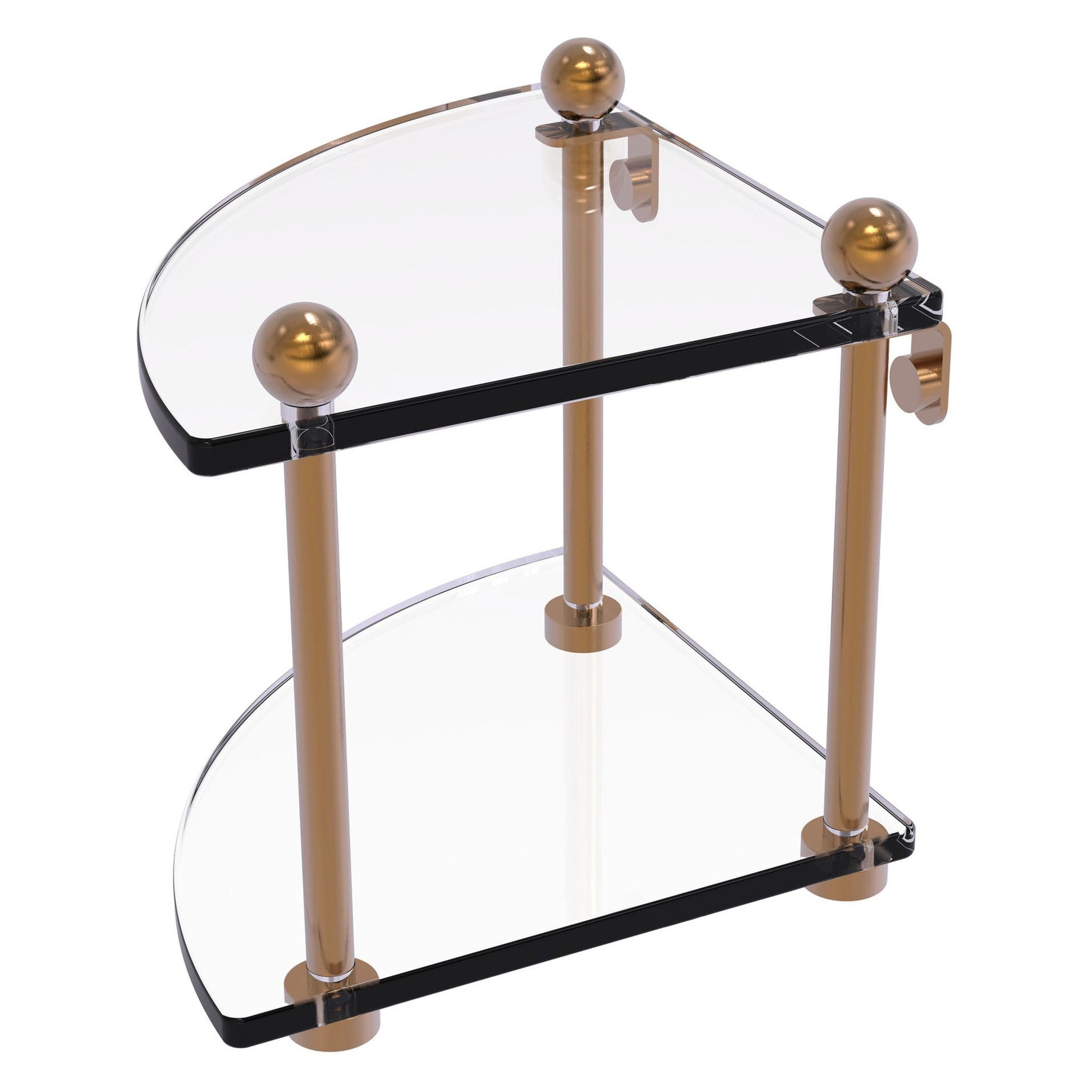 Allied Brass Prestige Regal 8" x 8" Brushed Bronze Solid Brass Two-Tier Corner Glass Shelf