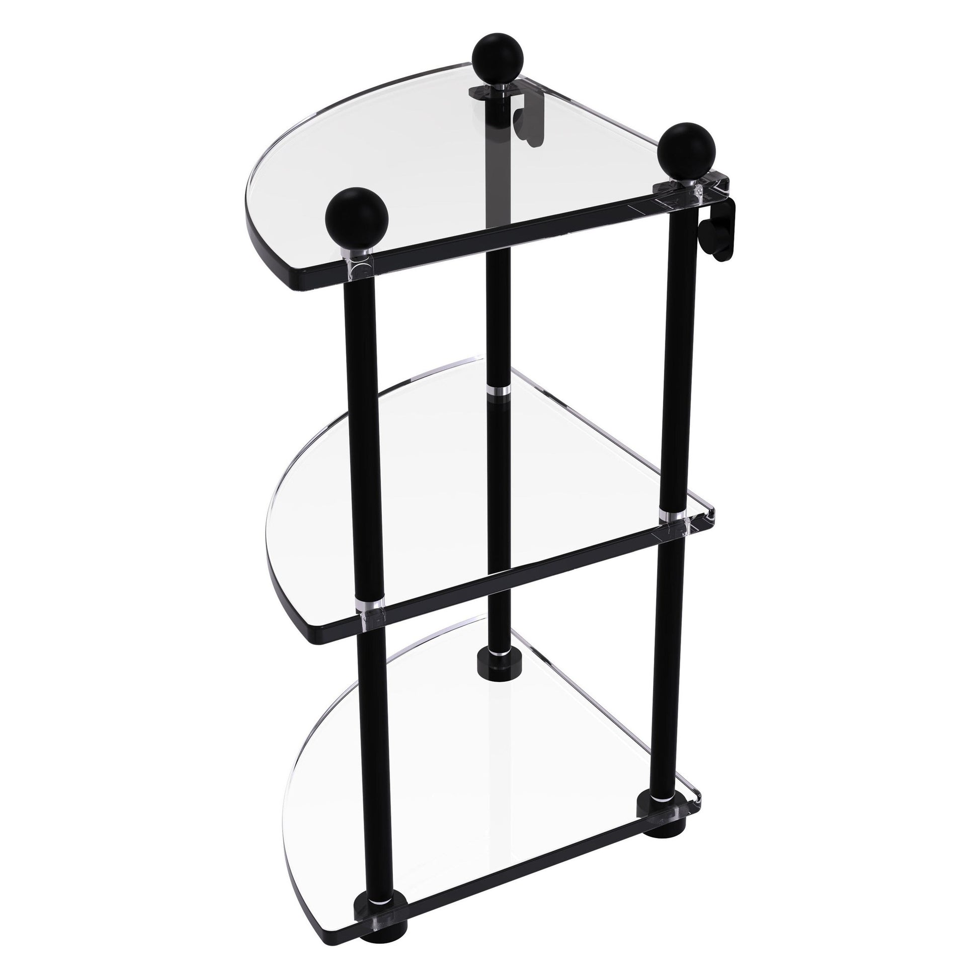 Allied Brass Prestige Regal 8" x 8" Matte Black Solid Brass Three Tier Corner Glass Shelf