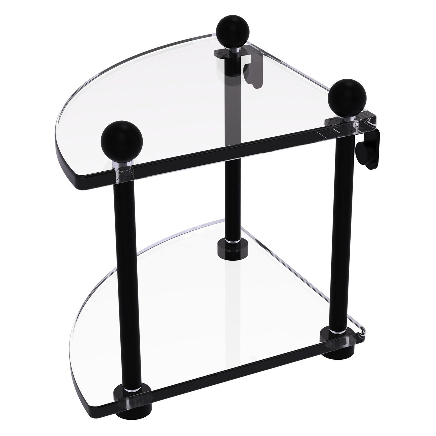 Allied Brass Prestige Regal 8" x 8" Matte Black Solid Brass Two-Tier Corner Glass Shelf